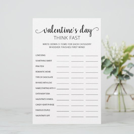 Valentine's Day Think Fast, Think Quick Party Spie (Stehend Vorderseite)