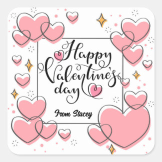 Valentines Day Treat Stickers With Hearts Girly