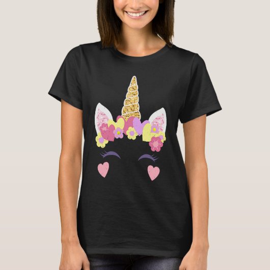 Valentine's Day Unicorn Face Hearts Cute Matching  T-Shirt (Vorderseite)