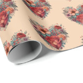 Valentines Day Vintage Heart and Flowers Geschenkpapier (Rolleneckpunkt)