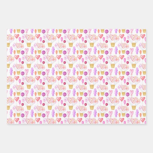 Valentine's Day Wasserfarbe Herz Cupcakes Ballon Geschenkpapier Set (Vorderseite 2)