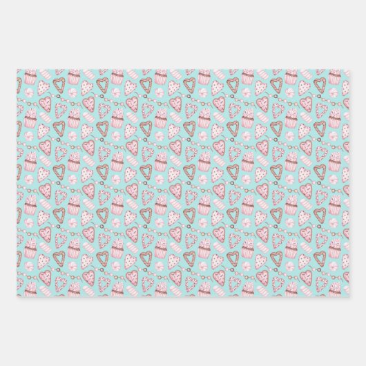 Valentine's Day Wasserfarbe Herz Cupcakes Ballon Geschenkpapier Set (Vorderseite)