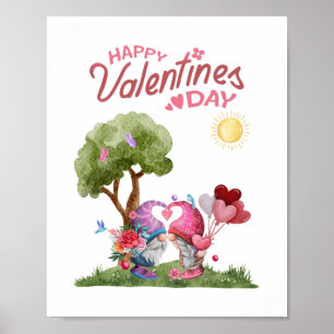 Valentine's Day Watercolor Gnome Couple Poster