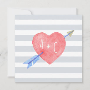 Valentine's Day Watercolor Heart Arrow Flat Card Feiertagskarte