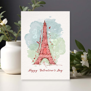 Valentine's Day Watercolor Sketchy Doodle Eiffel Karte
