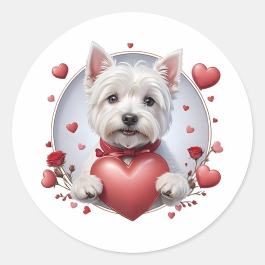 Valentine's Day Westie with heart Runder Aufkleber (Vorderseite)