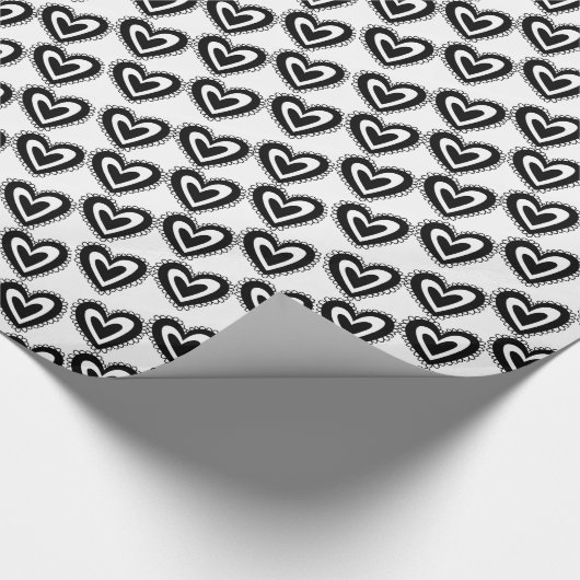 Valentine's Day Wrapping Paper Black & Whit Hearts Geschenkpapier (Ecke)