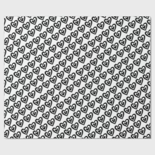 Valentine's Day Wrapping Paper Black & Whit Hearts Geschenkpapier (Flach)