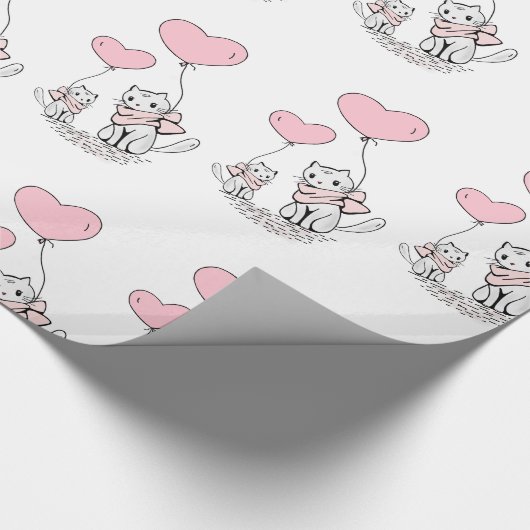 Valentine's Day Wrapping Paper Cat Pink Hearts Geschenkpapier (Ecke)