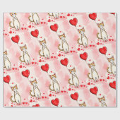 Valentine's Day Wrapping Paper Cat Red Hearts Geschenkpapier (Flach)