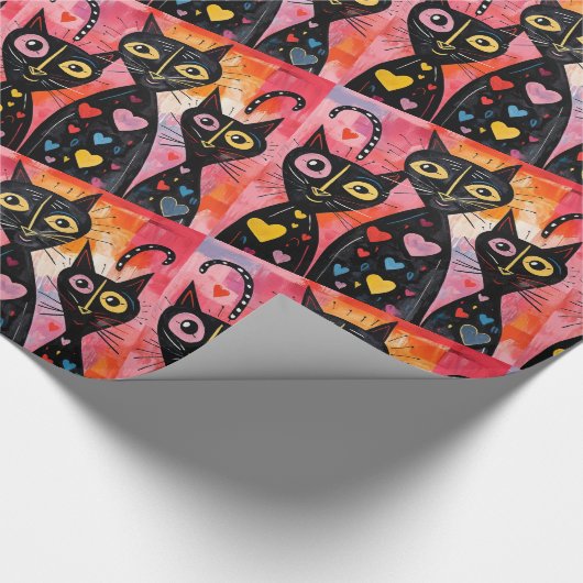 Valentine's Day Wrapping Paper Cats Hearts Geschenkpapier (Ecke)