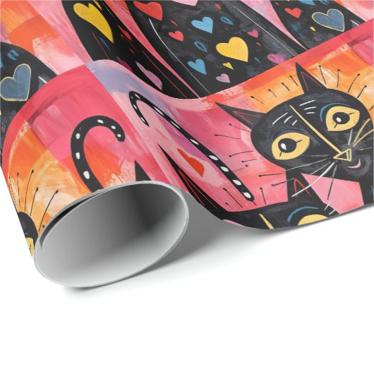 Valentine's Day Wrapping Paper Cats Hearts Geschenkpapier (Rolleneckpunkt)