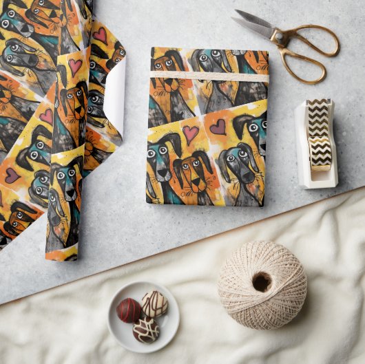 Valentine's Day Wrapping Paper Dog Red Hearts Geschenkpapier (Kunsthandwerk)
