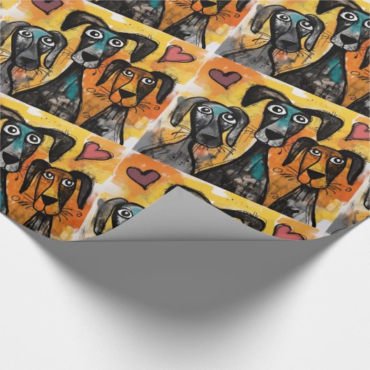 Valentine's Day Wrapping Paper Dog Red Hearts Geschenkpapier (Ecke)