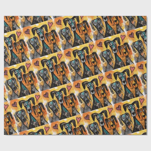 Valentine's Day Wrapping Paper Dog Red Hearts Geschenkpapier (Flach)