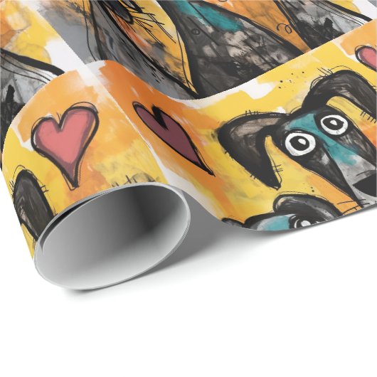 Valentine's Day Wrapping Paper Dog Red Hearts Geschenkpapier (Rolleneckpunkt)