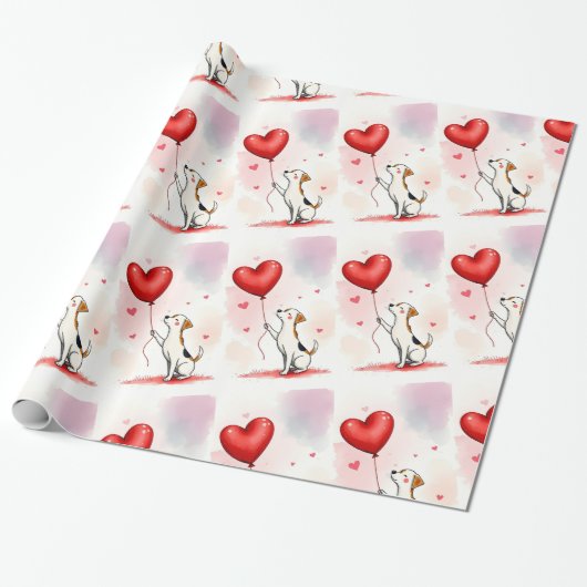 Valentine's Day Wrapping Paper Dog Red Hearts Geschenkpapier (Ungerollt)