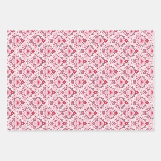 Valentines Day Wrapping Paper Flat Sheet Set of 3  Geschenkpapier Set (Vorderseite)