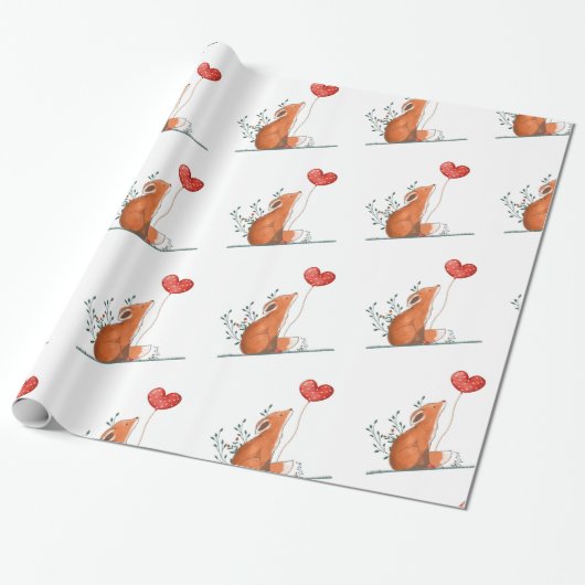 Valentine's Day Wrapping Paper Foxy Love Hearts Geschenkpapier (Ungerollt)