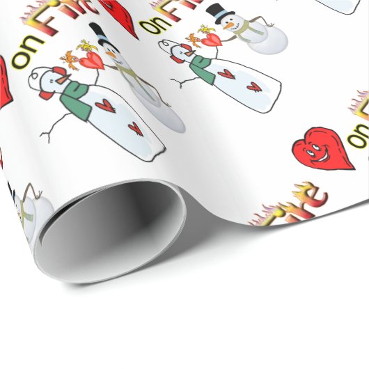 Valentine's Day Wrapping Paper Heart Fire Snowman Geschenkpapier (Rolleneckpunkt)