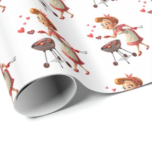 Valentine's Day Wrapping Paper Lady Red Hearts Geschenkpapier (Rolleneckpunkt)