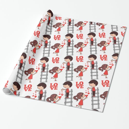 Valentine's Day Wrapping Paper Love Ladder Hearts Geschenkpapier (Ungerollt)