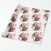 Valentine's Day Wrapping Paper Monkey Red Hearts Geschenkpapier (Ungerollt)