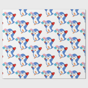 Valentine's Day Wrapping Paper Pinguin Hearts Geschenkpapier