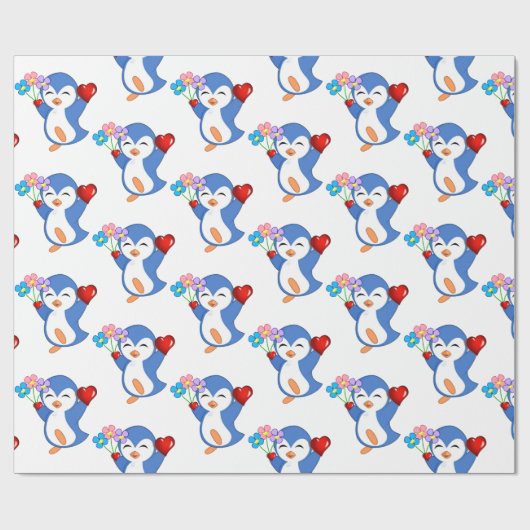 Valentine's Day Wrapping Paper Pinguin Hearts Geschenkpapier (Flach)