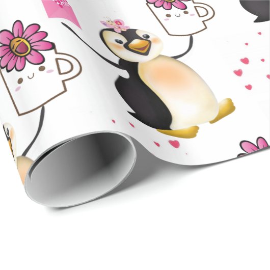 Valentine's Day Wrapping Paper Pinguin Hearts Geschenkpapier (Rolleneckpunkt)