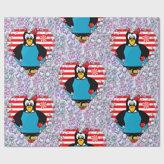 Valentine's Day Wrapping Paper Pinguin Hearts Geschenkpapier (Flach)