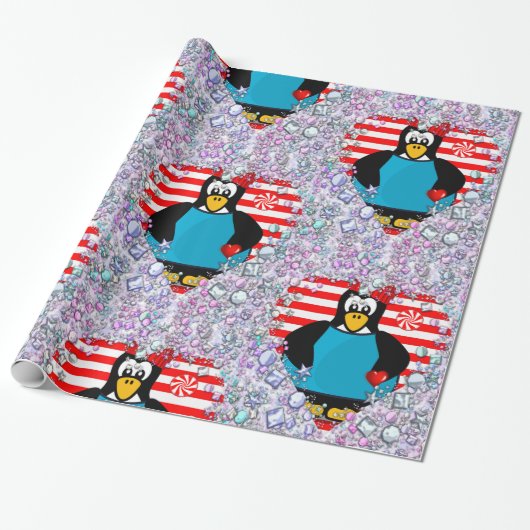 Valentine's Day Wrapping Paper Pinguin Hearts Geschenkpapier (Ungerollt)