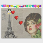 Valentine's Day Wrapping Paper Pinguin Hearts Geschenkpapier (Flach)