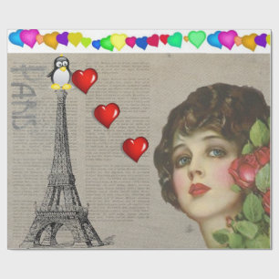 Valentine's Day Wrapping Paper Pinguin Hearts Geschenkpapier