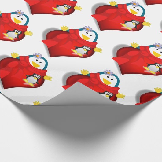 Valentine's Day Wrapping Paper Pinguin Hearts Geschenkpapier (Ecke)
