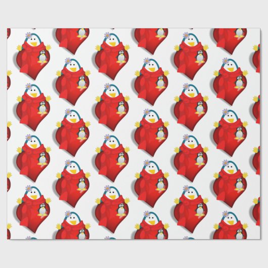 Valentine's Day Wrapping Paper Pinguin Hearts Geschenkpapier (Flach)