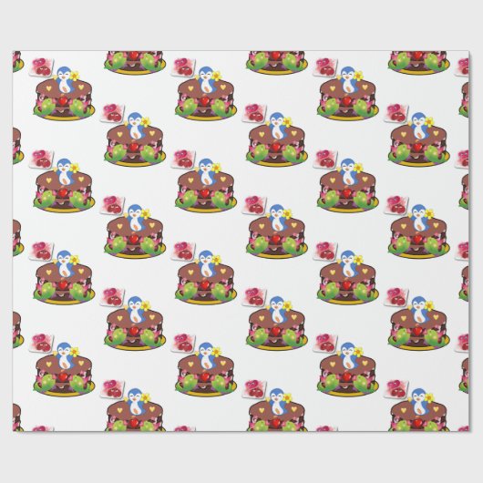 Valentine's Day Wrapping Paper Pinguin Hearts Geschenkpapier (Flach)
