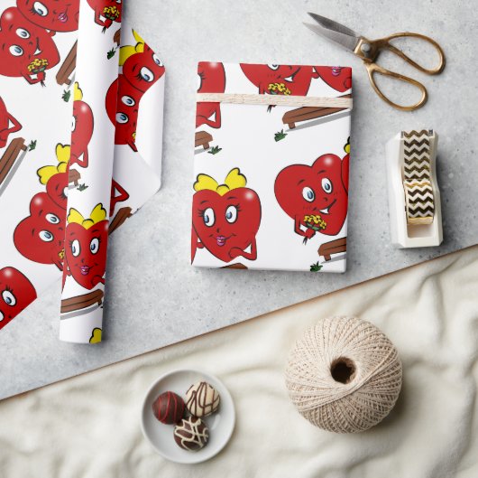 Valentine's Day Wrapping Paper Red Hearts Couple Geschenkpapier (Kunsthandwerk)