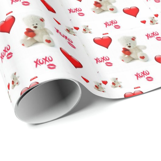 Valentine's Day Wrapping Paper Teddy Bär Geschenkpapier (Rolleneckpunkt)