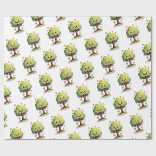 Valentine's Day Wrapping Paper Tree Red Hearts Geschenkpapier (Flach)