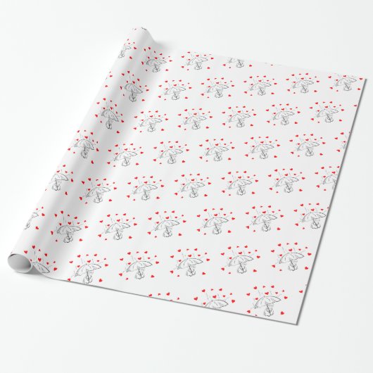 Valentine's Day Wrapping Paper Umbrella Red Hearts Geschenkpapier (Ungerollt)