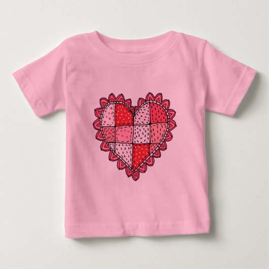 Valentine's Doodle Art Style Faux Patchwork Heart  Baby T-shirt (Vorderseite)