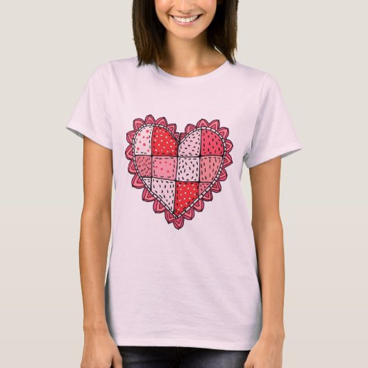 Valentine's Doodle Art Style Faux Patchwork Heart  T-Shirt (Vorderseite)