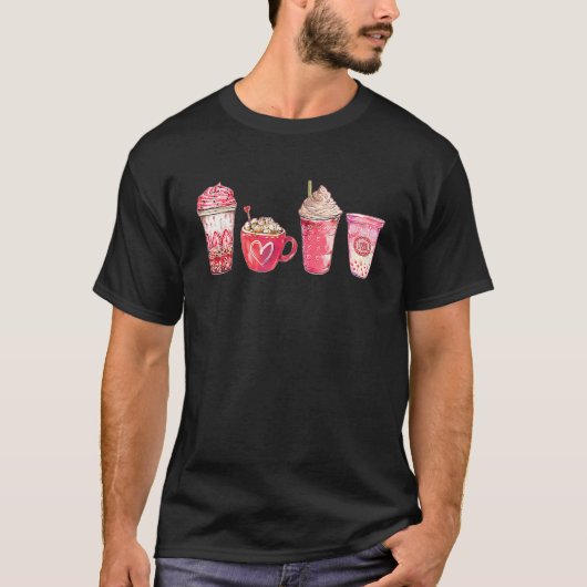 Valentines Drinking Coffee Love Heart Graphic Vale T-Shirt (Vorderseite)