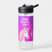 Valentines Einicorn Lila rosa Glitzer Monogramm Trinkflasche (Links)