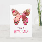 Valentine's for Her - Pink Butterfly Flower Love Karte (Vorderseite)