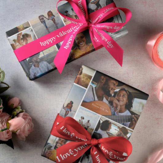 Valentines FotoCollage | Personalisiert 10 Foto Geschenkpapier