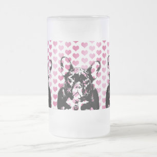 Valentines - französische Bulldoggen-Silhouette Mattglas Bierglas