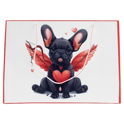 Valentines French Bulldog Cupid Große Geschenktüte (Vorderseite)