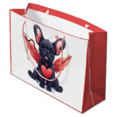 Valentines French Bulldog Cupid Große Geschenktüte (Rückseite Schrägansicht)